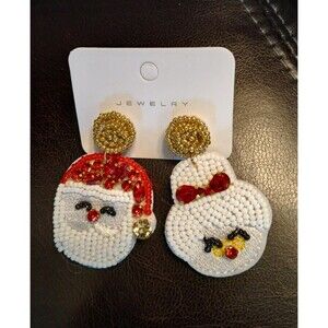 Mr Mrs Santa Claus Earrings Christmas Holiday 2.1" x 1.2"